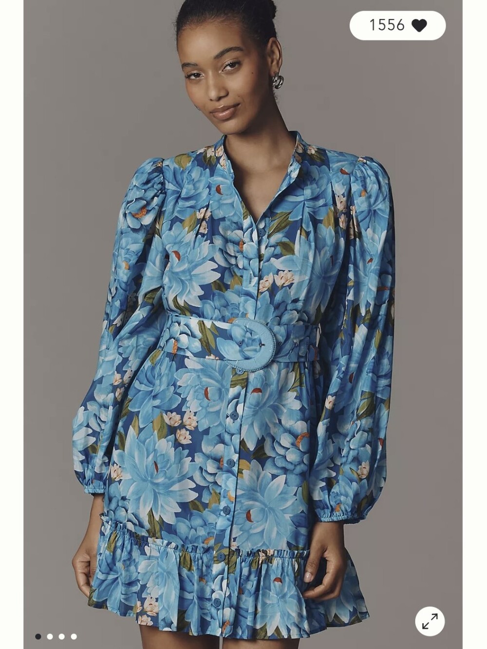 FARM Rio X Anthropologie Long Sleeve Blue Floral Mini Swing Dress Size XS New